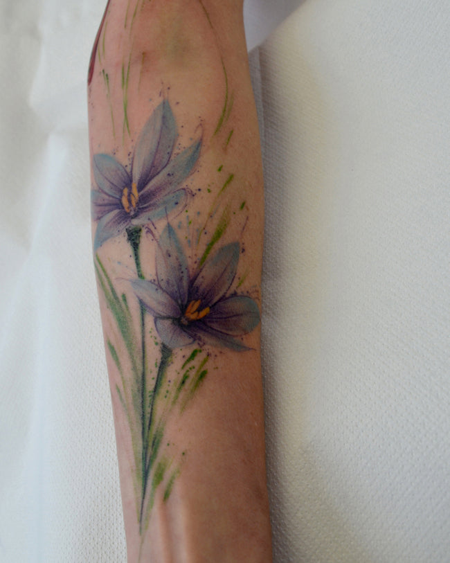 “watercolor floral tattoo – semi realistic full color detail