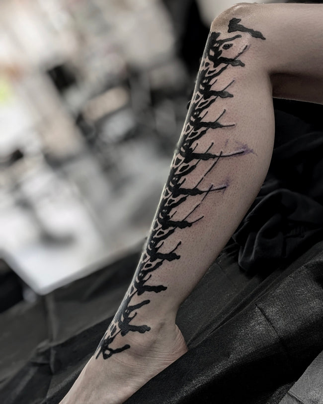 bioorganic industrial leg sleeve – heavy black abstraction, half leg